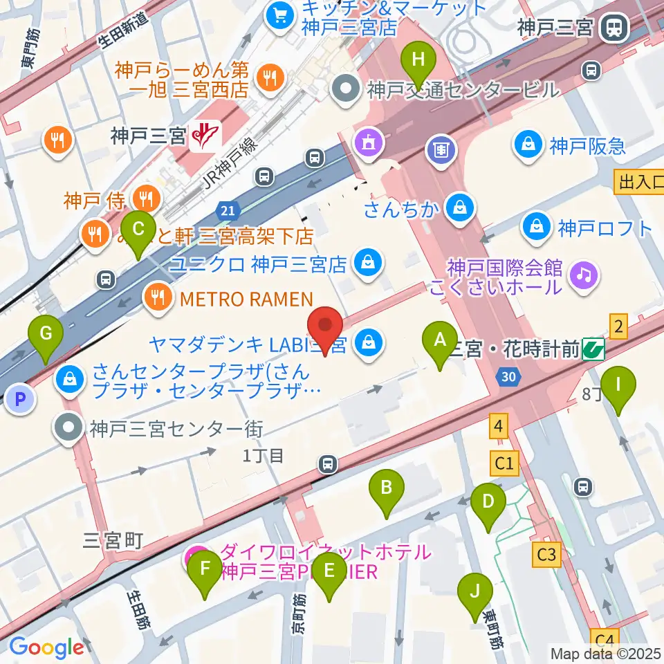 島村楽器 三宮オーパ店周辺の駐車場・コインパーキング一覧地図