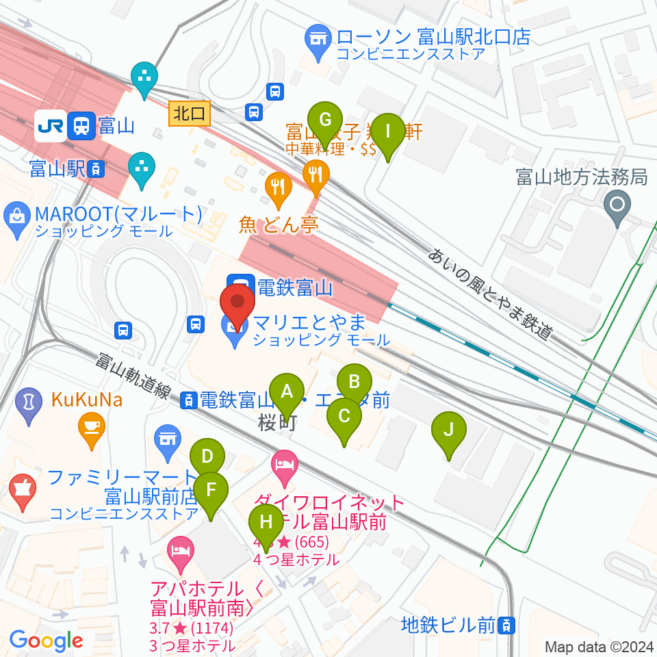 富山県民小劇場オルビス周辺の駐車場・コインパーキング一覧地図