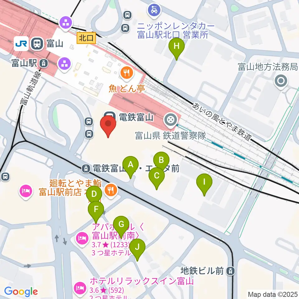 富山県民小劇場オルビス周辺の駐車場・コインパーキング一覧地図