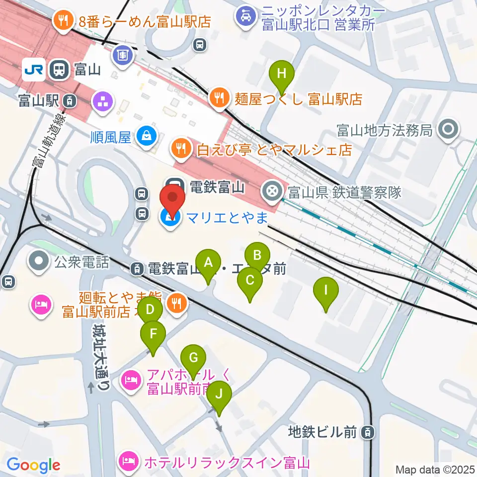 富山県民小劇場オルビス周辺の駐車場・コインパーキング一覧地図