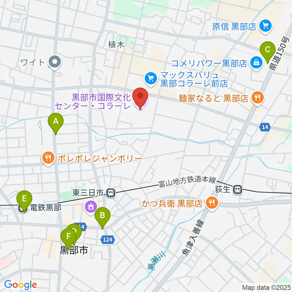 黒部市国際文化センター コラーレ周辺の駐車場・コインパーキング一覧地図