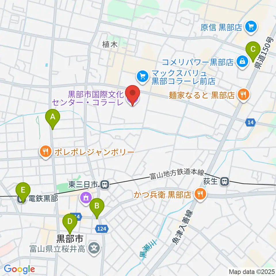 黒部市国際文化センター コラーレ周辺の駐車場・コインパーキング一覧地図