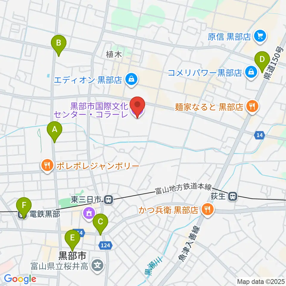 黒部市国際文化センター コラーレ周辺の駐車場・コインパーキング一覧地図