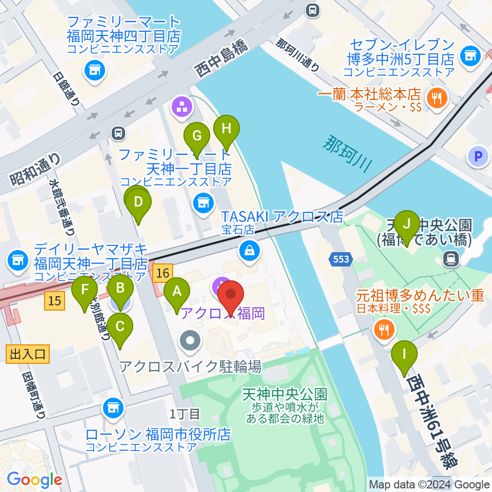 ヤマハミュージック 福岡店周辺の駐車場・コインパーキング一覧地図