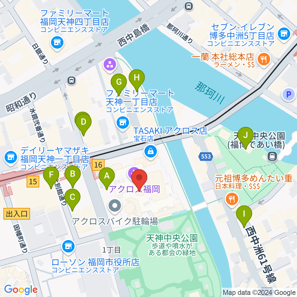 ヤマハミュージック 福岡店周辺の駐車場・コインパーキング一覧地図