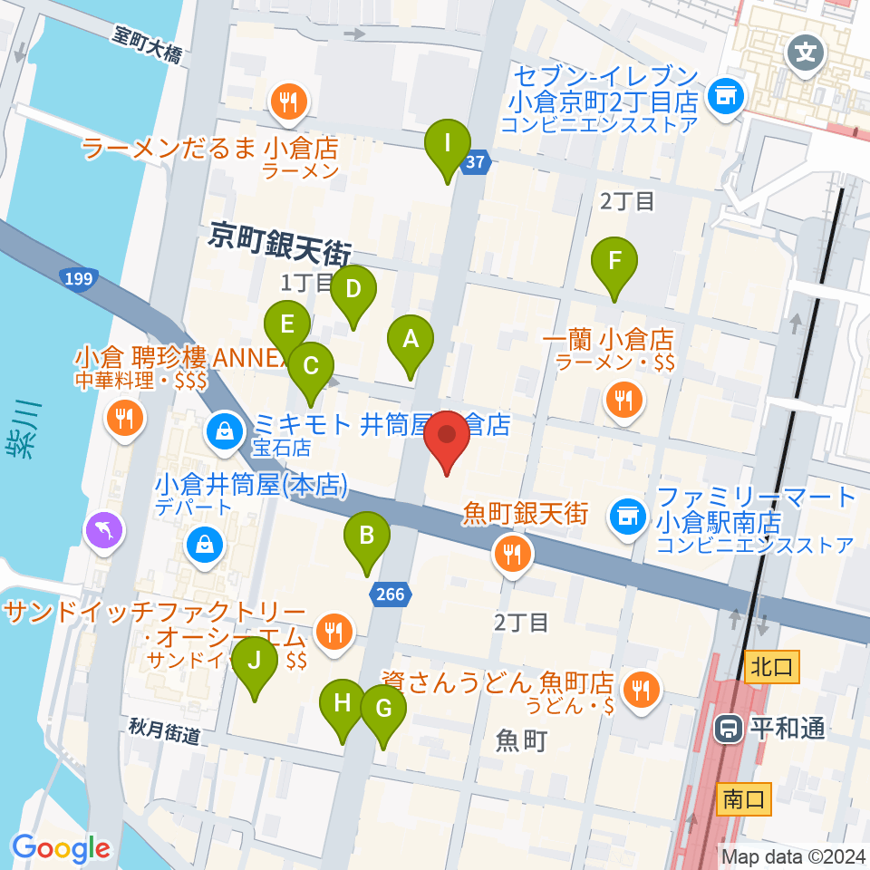 ミュージックストアナガト小倉店周辺の駐車場・コインパーキング一覧地図