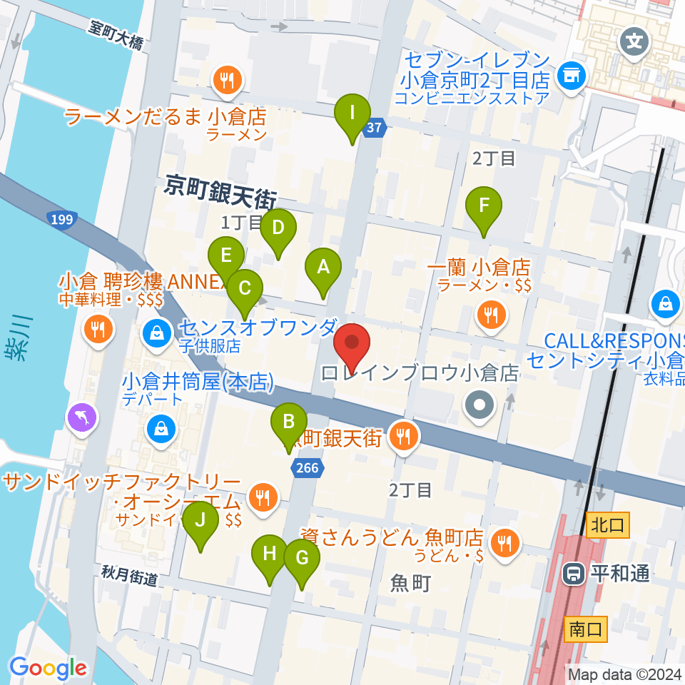 ミュージックストアナガト小倉店周辺の駐車場・コインパーキング一覧地図