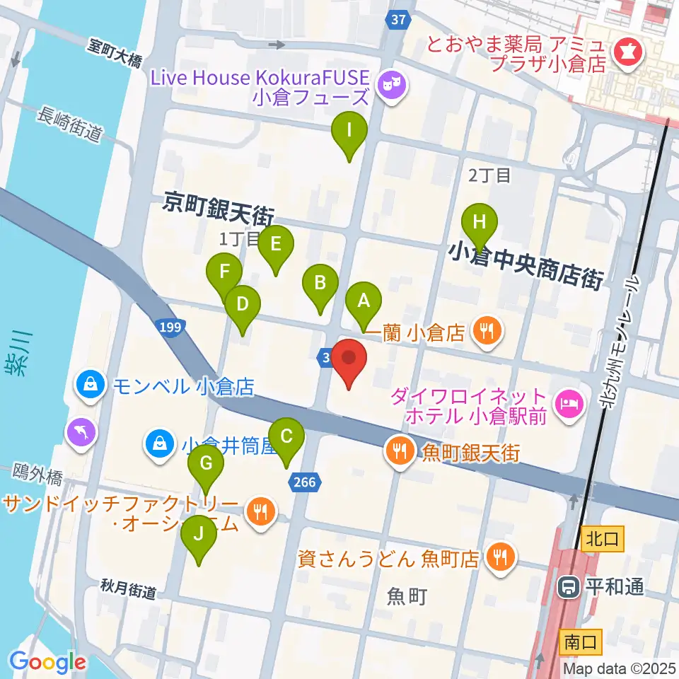 ミュージックストアナガト小倉店周辺の駐車場・コインパーキング一覧地図
