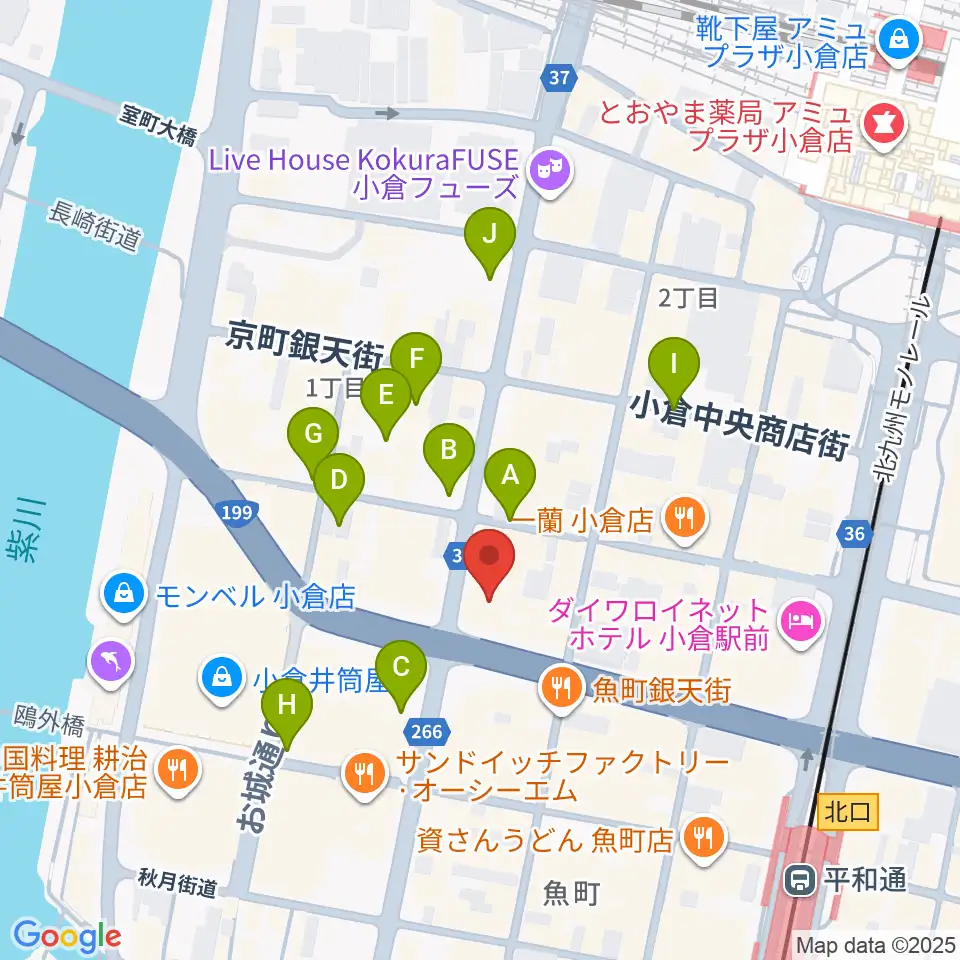 ミュージックストアナガト小倉店周辺の駐車場・コインパーキング一覧地図