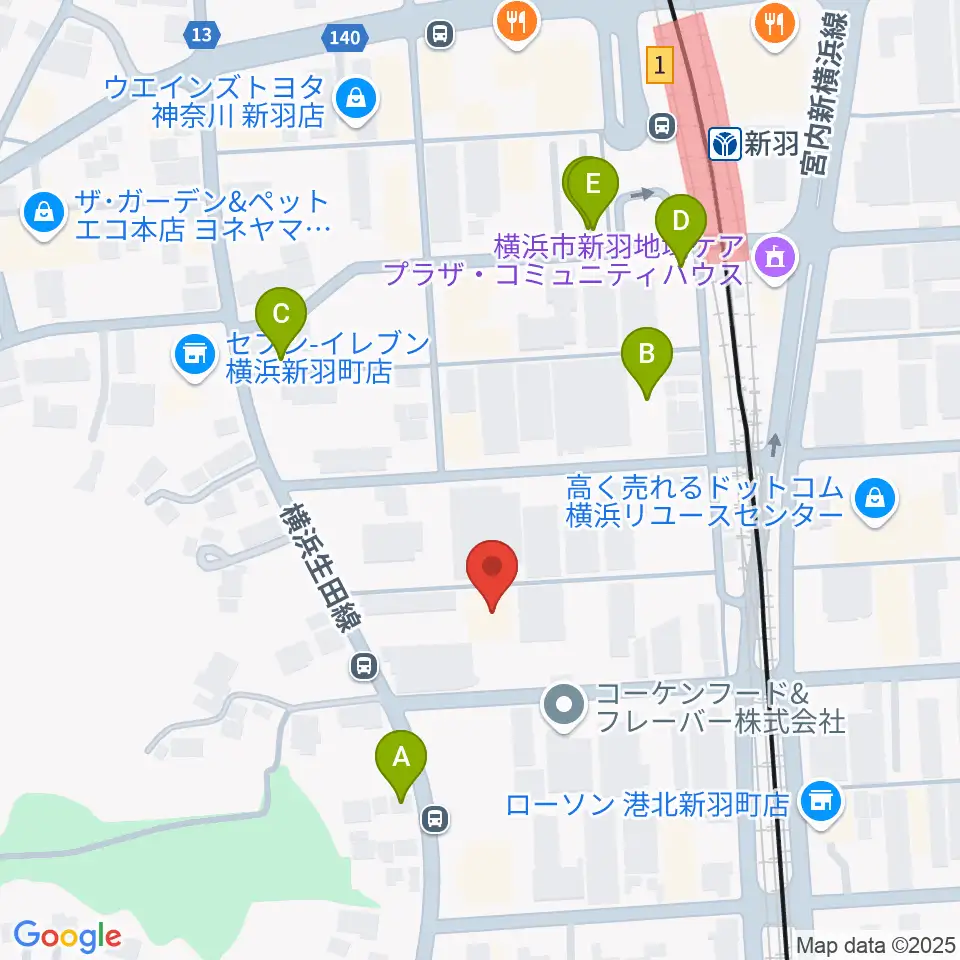 ヤマハピアノサービス横浜センター周辺の駐車場・コインパーキング一覧地図