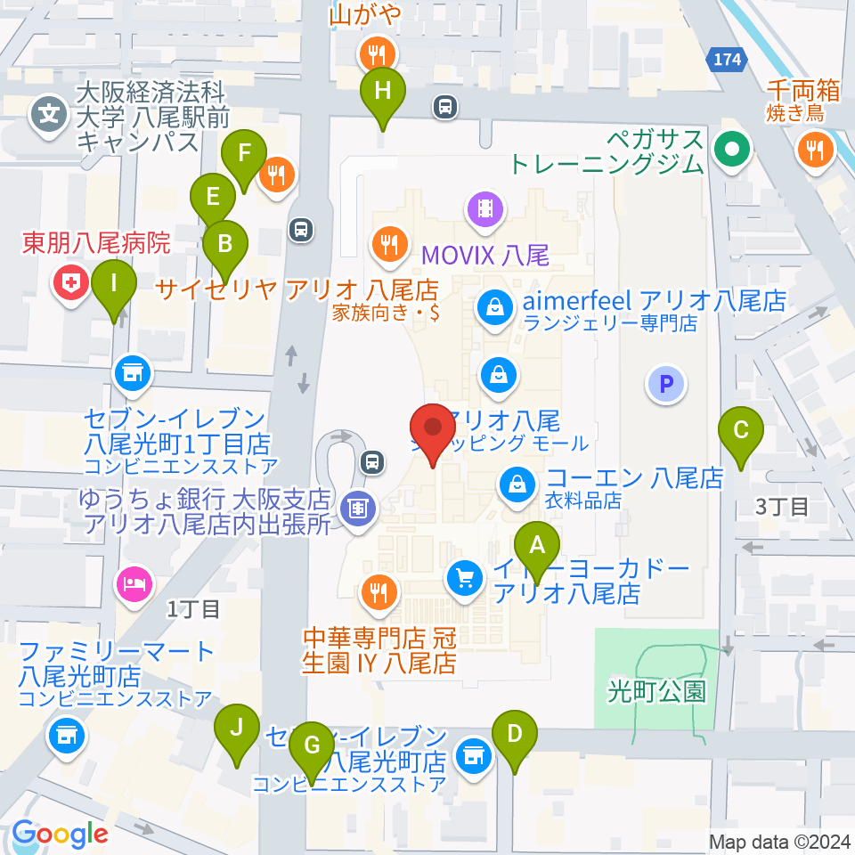 小阪楽器店 アリオ八尾店周辺の駐車場・コインパーキング一覧地図