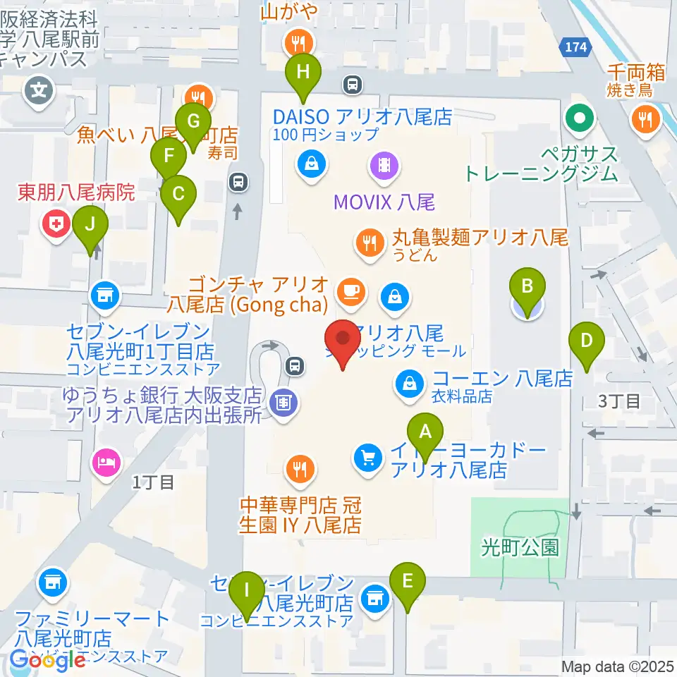 小阪楽器店 アリオ八尾店周辺の駐車場・コインパーキング一覧地図