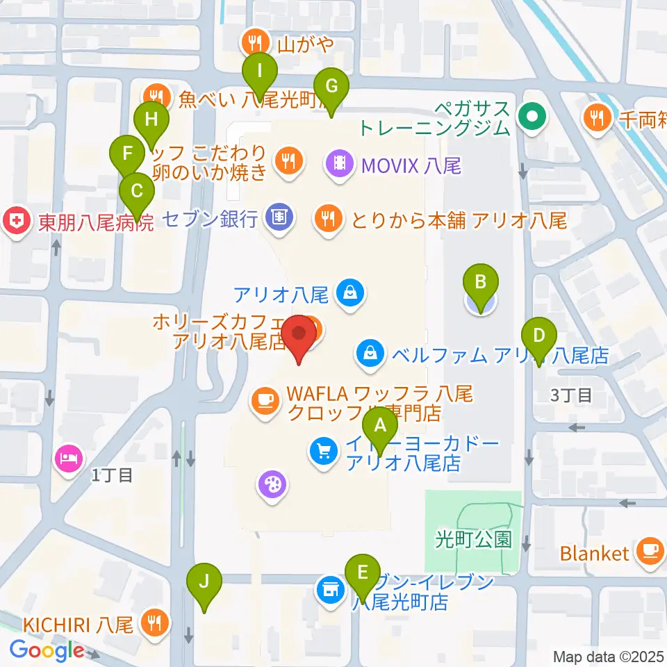 小阪楽器店 アリオ八尾店周辺の駐車場・コインパーキング一覧地図