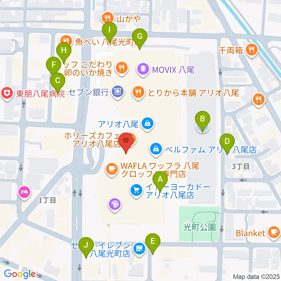 小阪楽器店 アリオ八尾店周辺の駐車場・コインパーキング一覧地図