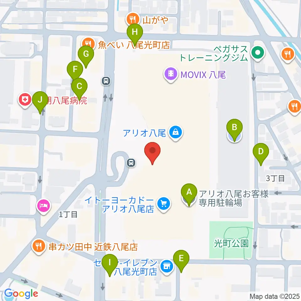 小阪楽器店 アリオ八尾店周辺の駐車場・コインパーキング一覧地図