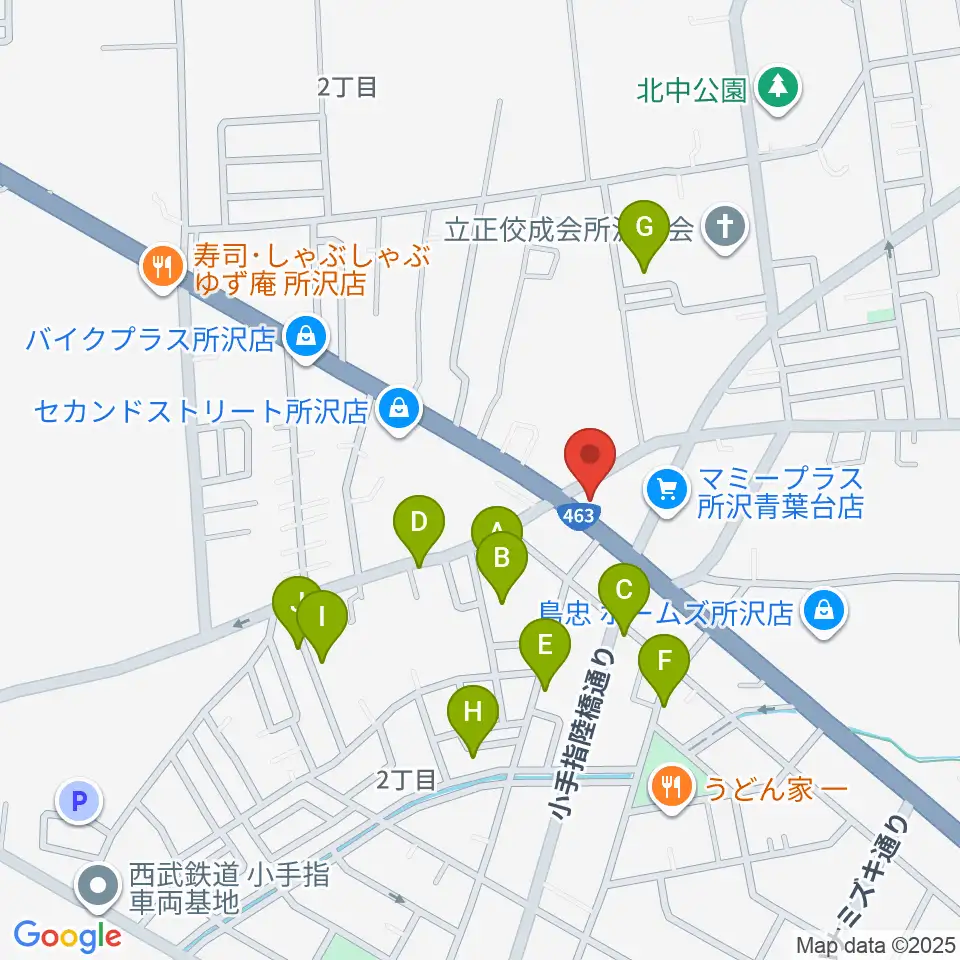 ピアノパワーセンター所沢店周辺の駐車場・コインパーキング一覧地図