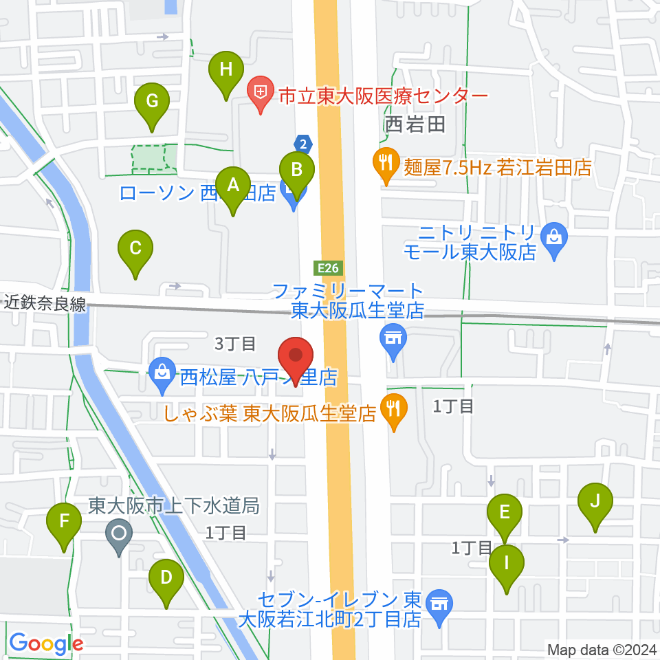小阪楽器店 八戸ノ里店周辺の駐車場・コインパーキング一覧地図