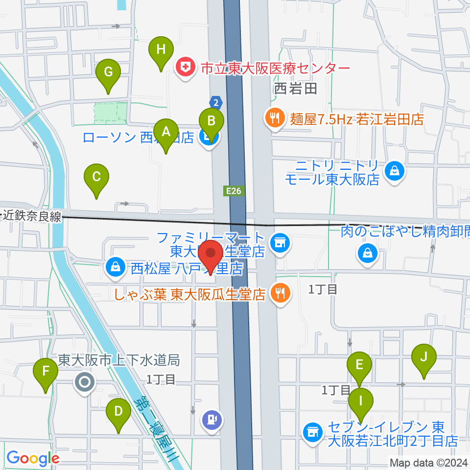 小阪楽器店 八戸ノ里店周辺の駐車場・コインパーキング一覧地図