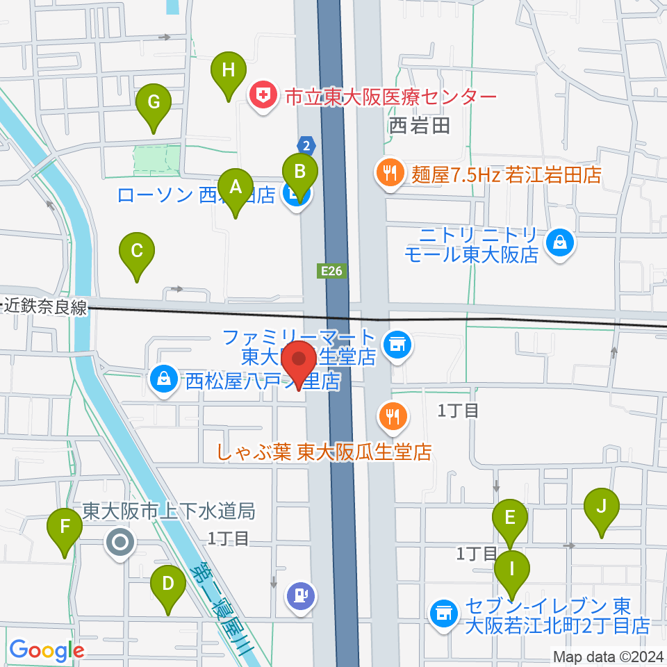 小阪楽器店 八戸ノ里店周辺の駐車場・コインパーキング一覧地図