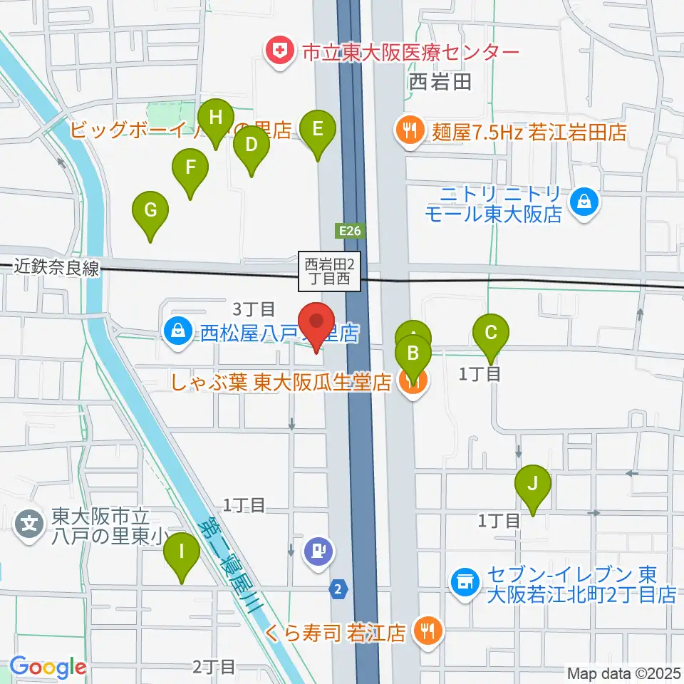 小阪楽器店 八戸ノ里店周辺の駐車場・コインパーキング一覧地図