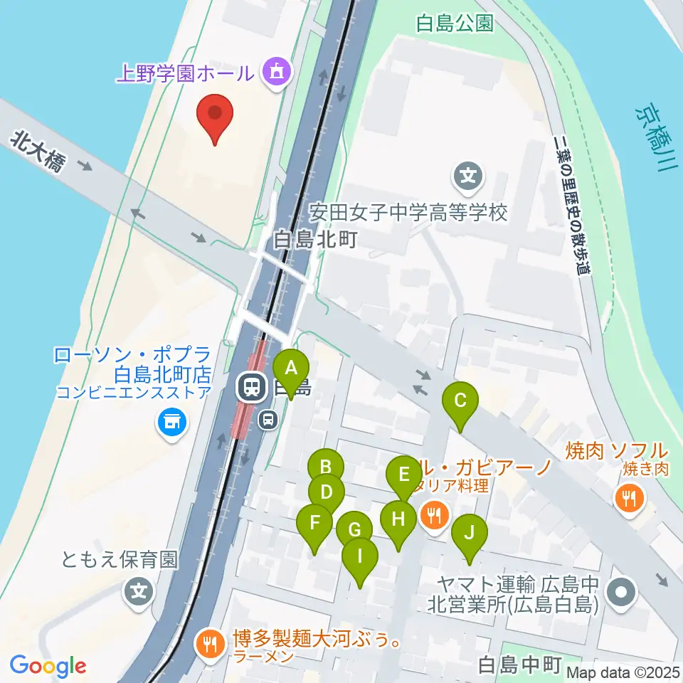 上野学園ホール周辺の駐車場・コインパーキング一覧地図