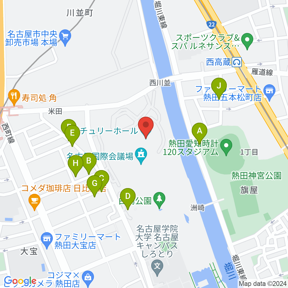 名古屋国際会議場センチュリーホール周辺の駐車場・コインパーキング一覧地図