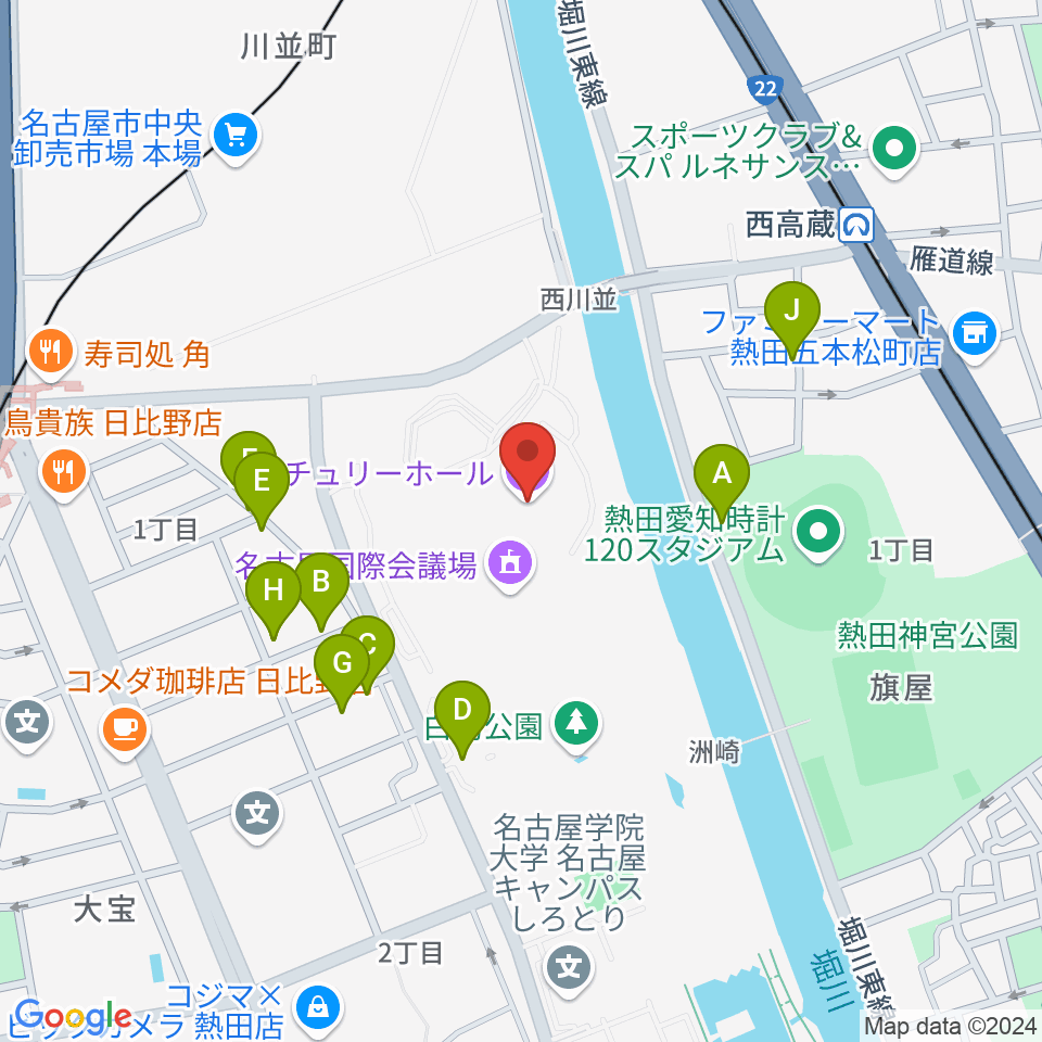 名古屋国際会議場センチュリーホール周辺の駐車場・コインパーキング一覧地図