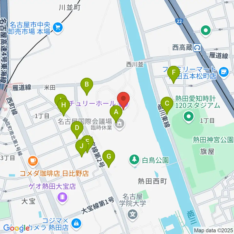 名古屋国際会議場センチュリーホール周辺の駐車場・コインパーキング一覧地図