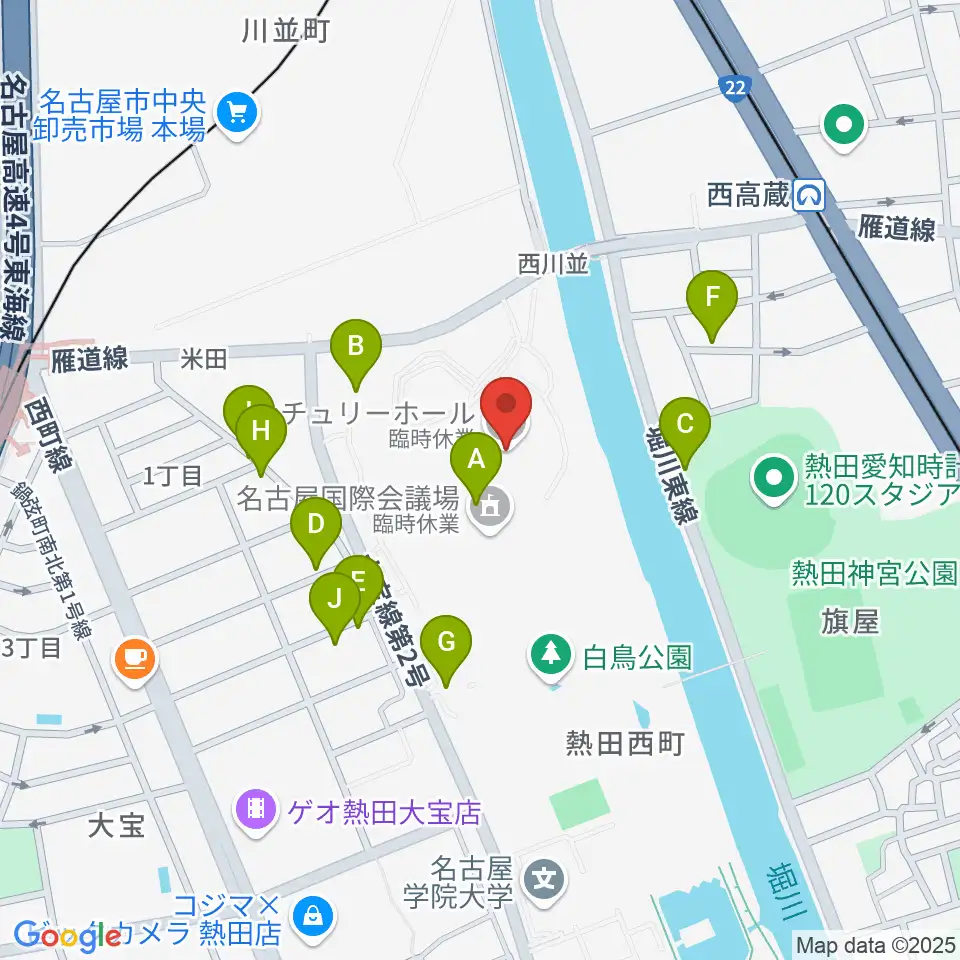 名古屋国際会議場センチュリーホール周辺の駐車場・コインパーキング一覧地図