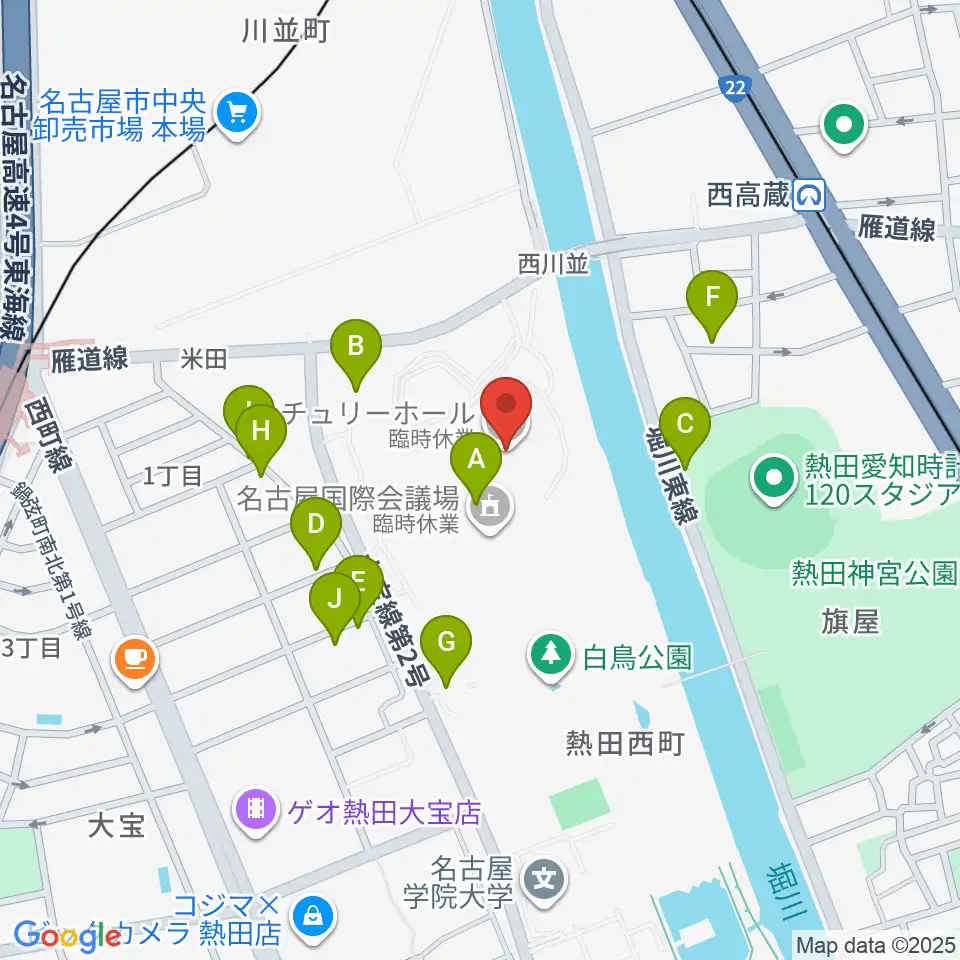 名古屋国際会議場センチュリーホール周辺の駐車場・コインパーキング一覧地図
