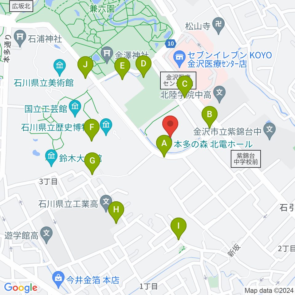 本多の森北電ホール周辺の駐車場・コインパーキング一覧地図