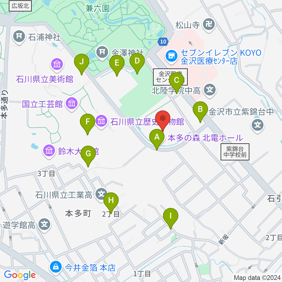 本多の森北電ホール周辺の駐車場・コインパーキング一覧地図