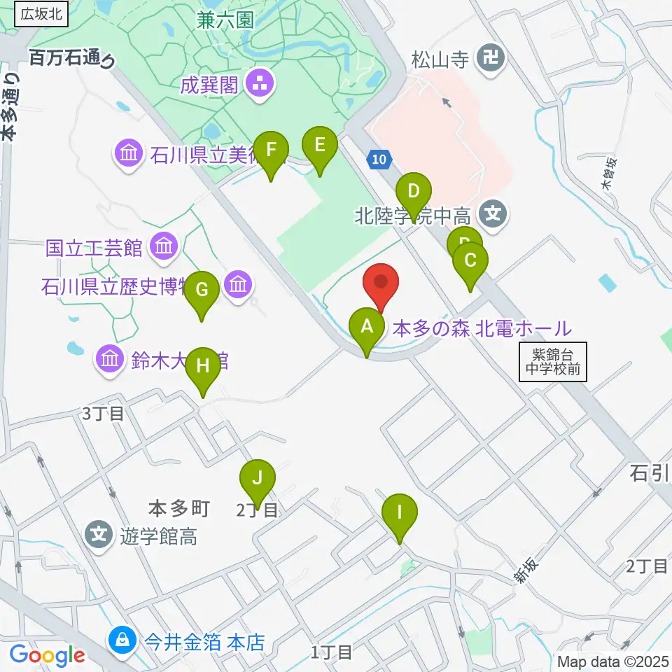 本多の森北電ホール周辺の駐車場・コインパーキング一覧地図