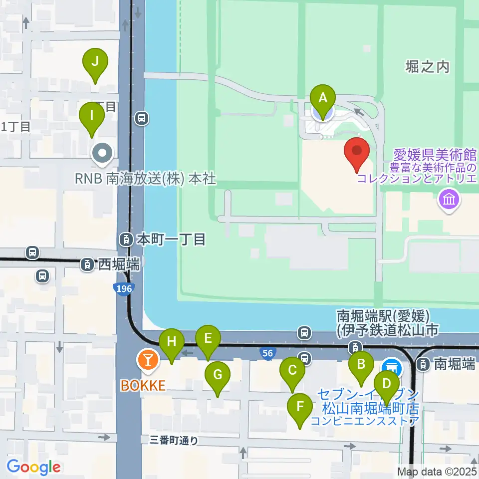 松山市民会館周辺の駐車場・コインパーキング一覧地図