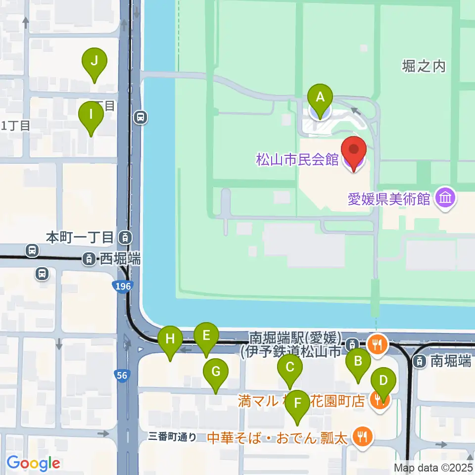 松山市民会館周辺の駐車場・コインパーキング一覧地図