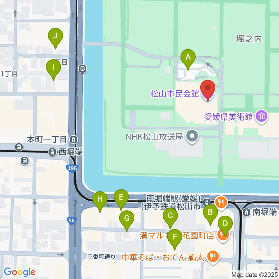 松山市民会館周辺の駐車場・コインパーキング一覧地図