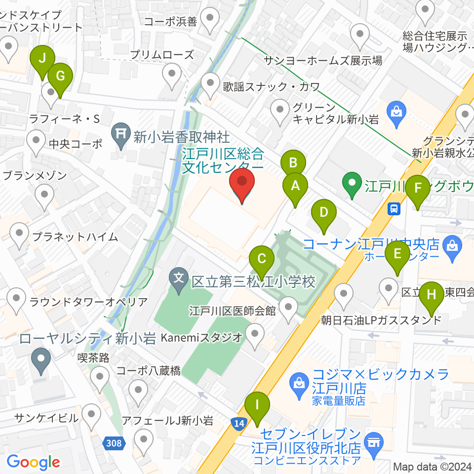 江戸川区総合文化センター周辺の駐車場・コインパーキング一覧地図