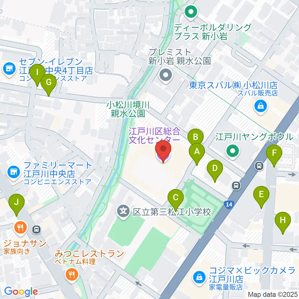 江戸川区総合文化センター周辺の駐車場・コインパーキング一覧地図