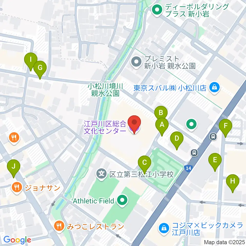 江戸川区総合文化センター周辺の駐車場・コインパーキング一覧地図