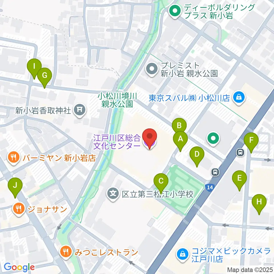 江戸川区総合文化センター周辺の駐車場・コインパーキング一覧地図