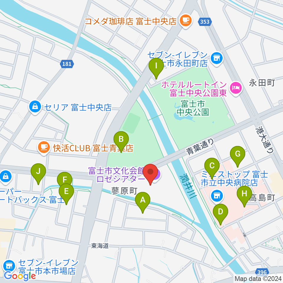 富士市文化会館ロゼシアター周辺の駐車場・コインパーキング一覧地図