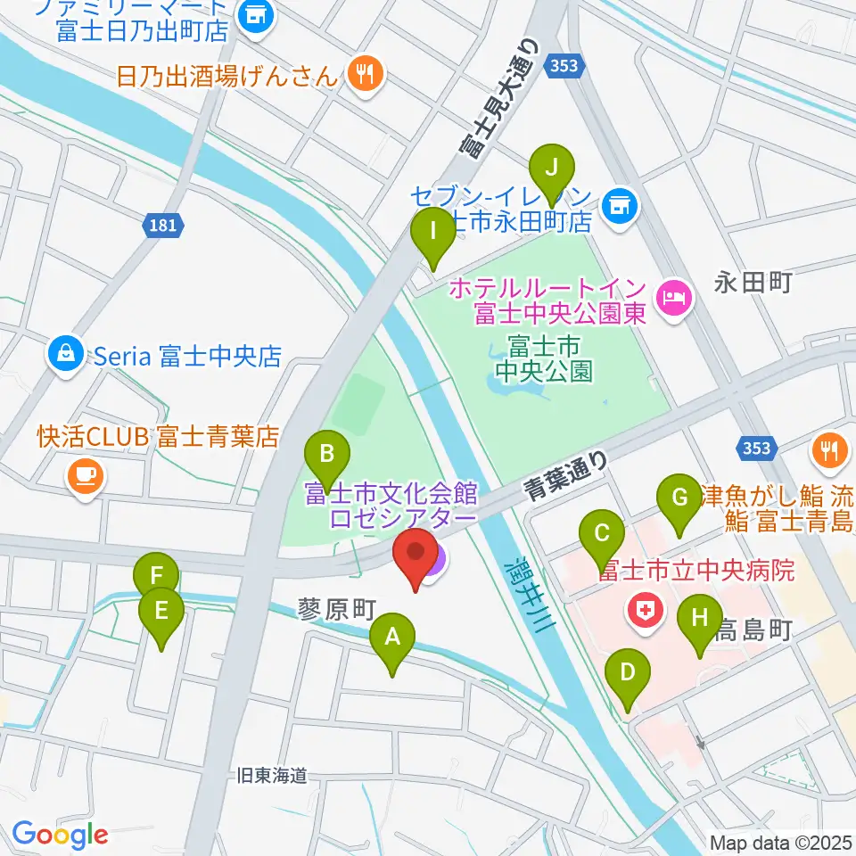 富士市文化会館ロゼシアター周辺の駐車場・コインパーキング一覧地図