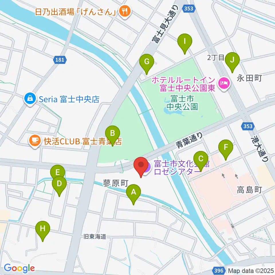 富士市文化会館ロゼシアター周辺の駐車場・コインパーキング一覧地図