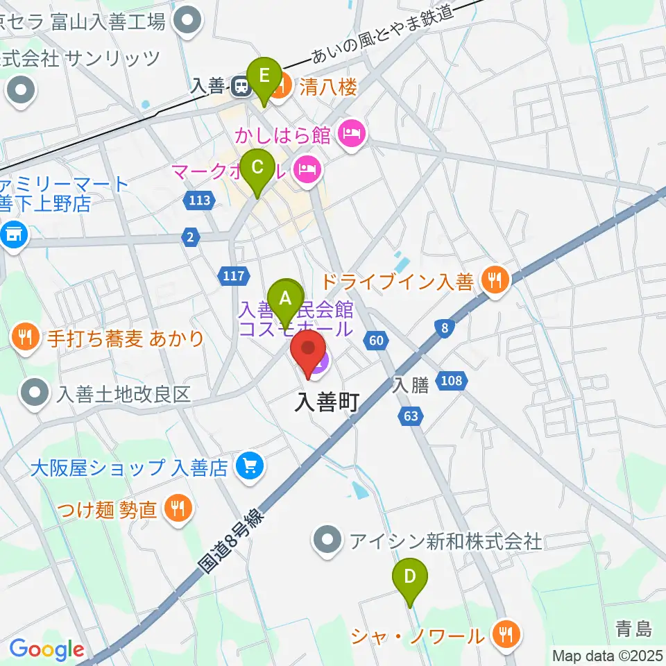 入善町民会館コスモホール周辺の駐車場・コインパーキング一覧地図