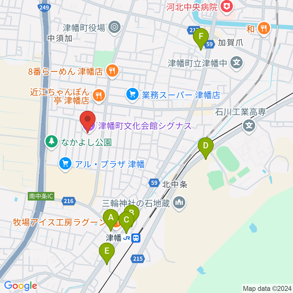 津幡町文化会館 シグナス周辺の駐車場・コインパーキング一覧地図