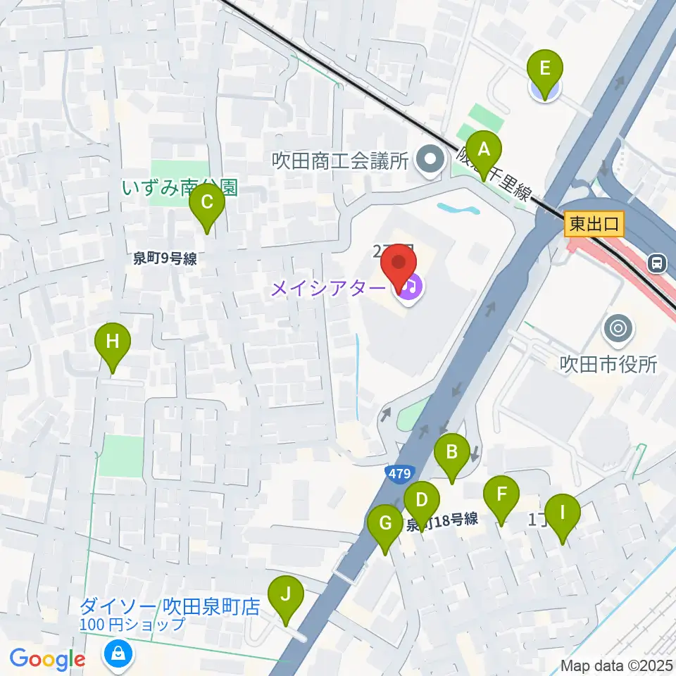 吹田市文化会館メイシアター周辺の駐車場・コインパーキング一覧地図