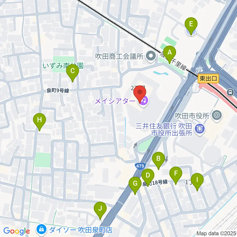 吹田市文化会館メイシアター周辺の駐車場・コインパーキング一覧地図