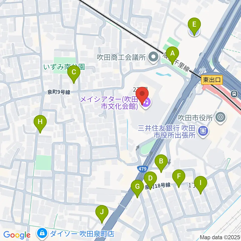 吹田市文化会館メイシアター周辺の駐車場・コインパーキング一覧地図