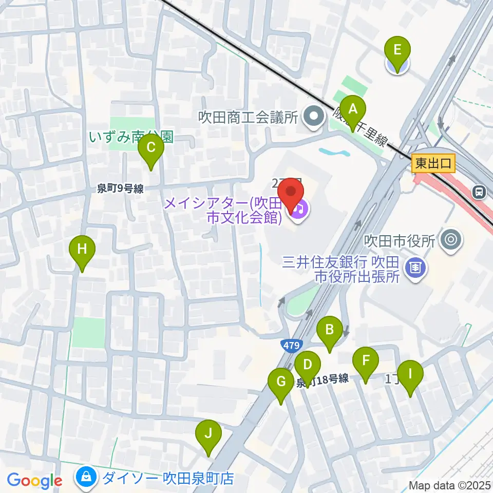 吹田市文化会館メイシアター周辺の駐車場・コインパーキング一覧地図