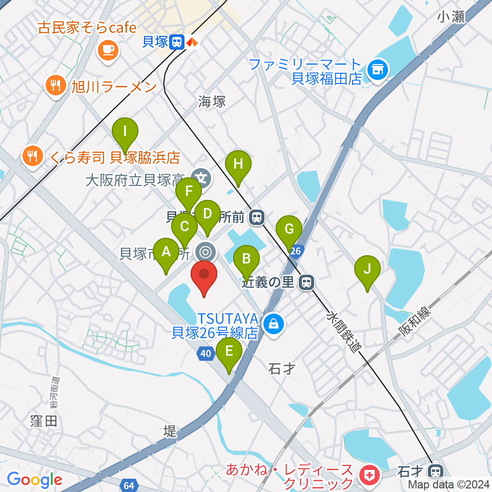 貝塚市民文化会館コスモスシアター周辺の駐車場・コインパーキング一覧地図